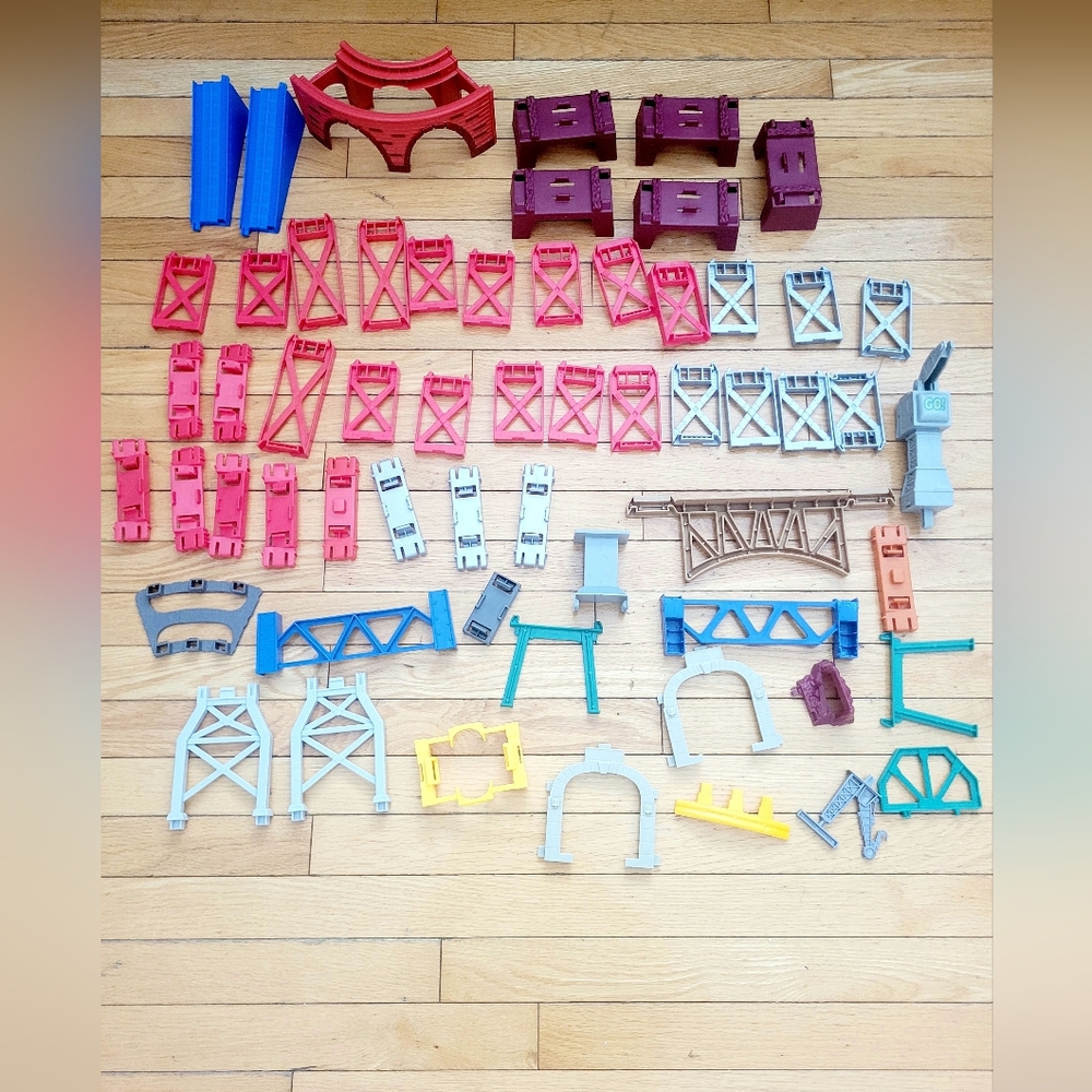 Thomas The Train Trackmaster Crossbeams And Track Riser/ Misc Pieces -59 Pieces